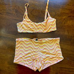 Urban Outfitters Orange Wave Bikini Small Top Medium Bottoms